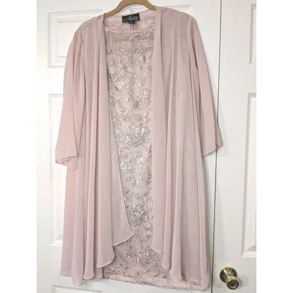 Alex Evenings Sequin Lace Midi Dress & Jacket Set Size 14 Pink Dresses